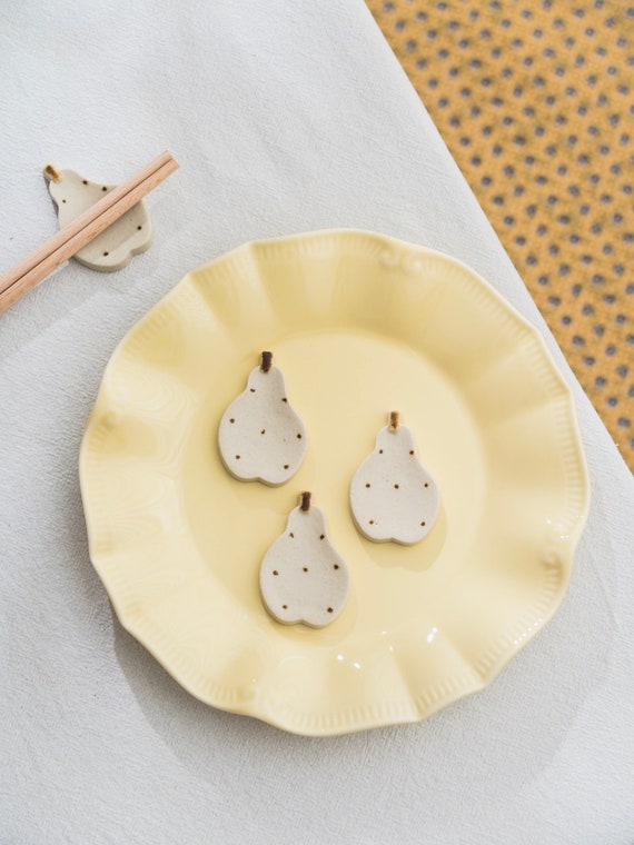 Unique Ceramic Chopstick Rest and Holder Set - Mini Pear Design, Cute Dining Table Decor