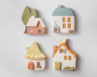 Tiny House Picture Magnets, Cute Fridge Magnets Set, Magnetic Christmas Ornament, Cottagecore Housewarming Gift, Kitchen Decor Gift for Her