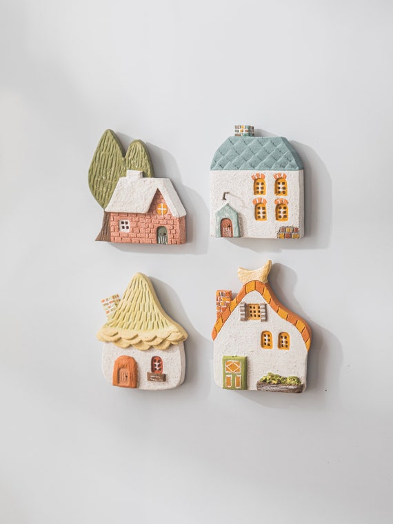 Whimsical Handmade Village Fridge Magnets - Original Designs for Cute & Healing Kitchen Decor