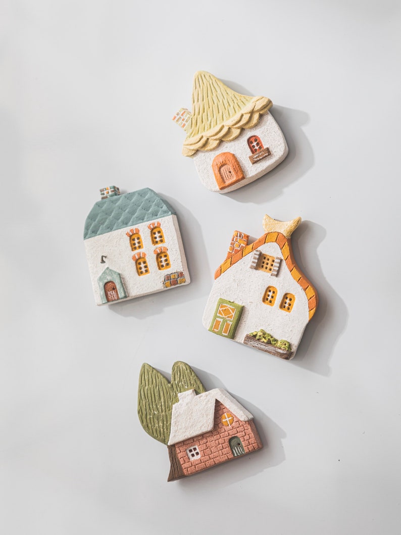 Whimsical Handmade Village Fridge Magnets - Original Designs for Cute & Healing Kitchen Decor
