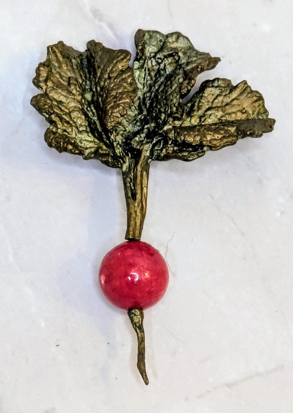 Vintage Michael Michaud Radish Brooch Brass Patina