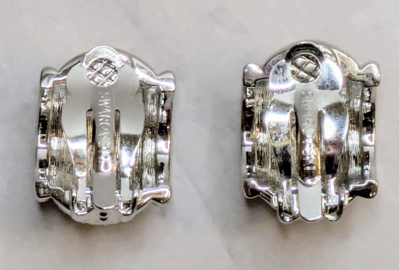 Retro Swarovski Marked Silver Tone Huggie Earrings Pave Crystal Clip-on View 6