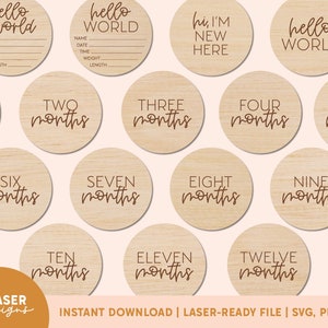 Moderne Monatliche Meilensteine SVG - Set 1 | Glowforge SVG Datei, Glowforge Cut Datei, LaserDatei, Meilenstein Disc, Newborn Milestone Set