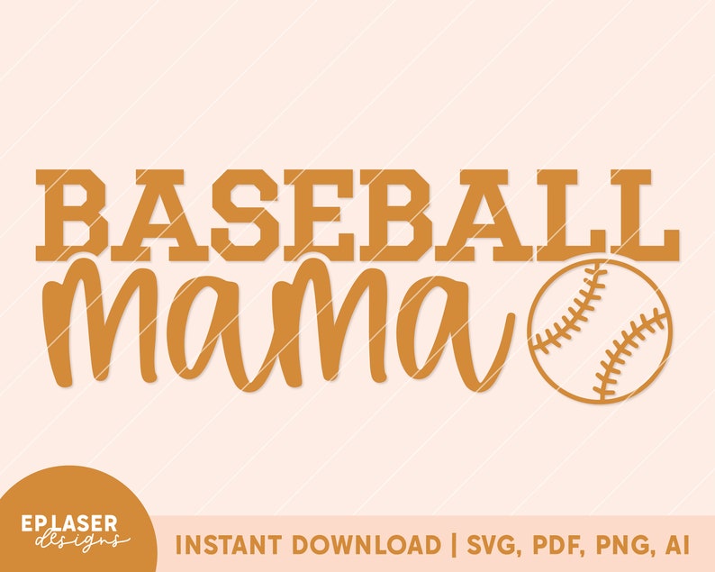 Op de afbeelding: Een digitaal ontwerp met de tekst "BASEBALL mama" in goudkleur met een baseball-afbeelding. De tekst is in een vetgedrukte, blokletter. De baseball is ook goudkleurig en heeft witte stiksels.
