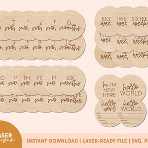 Modern Monthly Milestones SVG - Collection complète | Étapes de grossesse, signe de statistiques de naissance, fichier glowforge, fichier de coupe glowforge, fichier laser