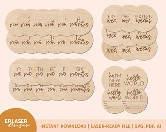 Modern Monthly Milestones SVG - Complete Collection | Pregnancy Milestones, Birth Stats Sign, Glowforge File, Glowforge Cut File, Laser File