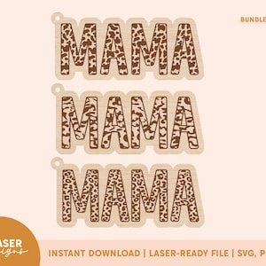 Mama Keychain SVG Bundle | Glowforge File, Laser File for Keychain, Laser Keychain File, Mama Keychain SVG, Mother&#39;s Day Glowforge SVG