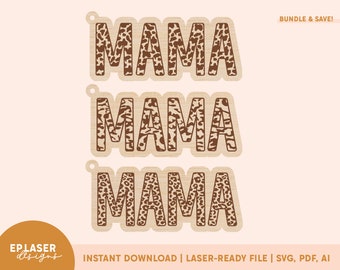 Mama Keychain SVG Bundle | Glowforge File, Laser File for Keychain, Laser Keychain File, Mama Keychain SVG, Mother's Day Glowforge SVG