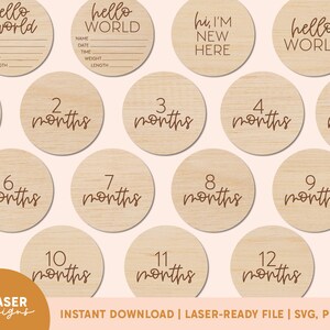 Moderne Monatliche Meilensteine SVG - Set 2 | Glowforge SVG Datei, Glowforge Cut Datei, LaserDatei, Meilenstein Disc, Newborn Milestone Set