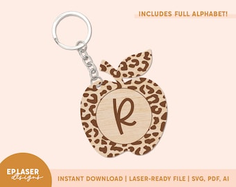 Teacher Keychain SVG | Monogram Teacher Keychain, Glowforge Cut File, Laser File, Teacher Appreciation, Teacher SVG, Teacher Gift