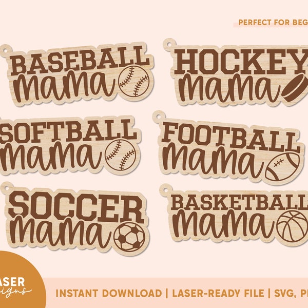 Sports Mama Keychain SVG | Hockey Mama Keychain, Baseball Mama Keychain, Glowforge File, Glowforge Keychain File, Laser File