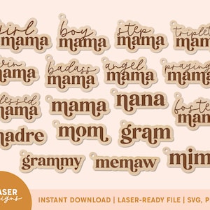 Maman Porte-clés SVG | Glowforge File, Laser Keychain File, Mama Keychain SVG, Glowforge Mom File, Laser Keychain SVG, Mother’s Day Laser File