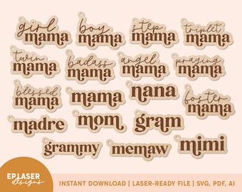 Mom Keychains SVG | Glowforge File, Laser Keychain File, Mama Keychain SVG, Glowforge Mom File, Laser Keychain SVG, Mother's Day Laser File