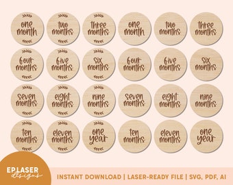 Calligraphy Monthly Milestones SVG | Glowforge File, Glowforge Cut File, Laser File, Newborn Milestones, Monthly Markers