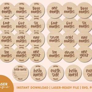 Hitos mensuales de caligrafía SVG - Colección completa / Archivo Glowforge, Archivo SVG láser, Disco de hitos, Conjunto de hitos del recién nacido