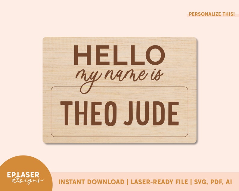 Theo Lettering Hello My Name is SVG | Baby Name Tag Svg, Baby Announcement Svg ...