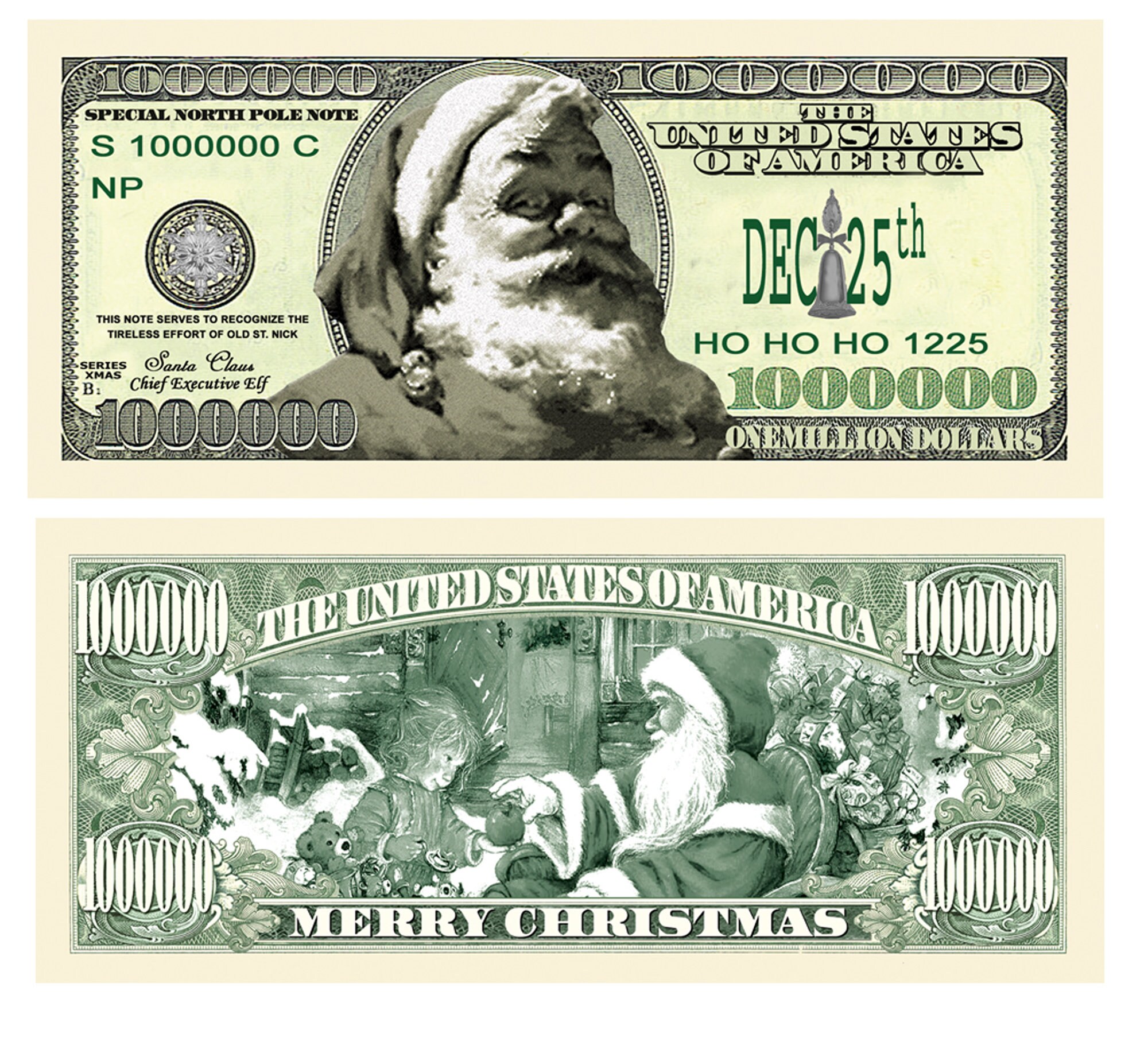 Santa Claus Million Dollar Bill Christmas Bills Collectible Novelty