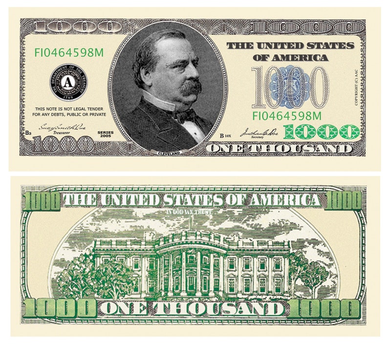 1,000 One Thousand Dollar Novelty Bills, Perfect for Play Money, Ideal Casino Gifts image 1