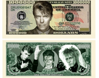 David Bowie Limited Edition Commemorative Million Dollar Collectible  Novelty Bill