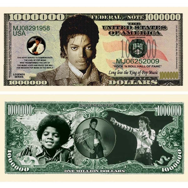 Michael Jackson King of Pop Limited Edition Commemorative Million Dollar Collectible Bill