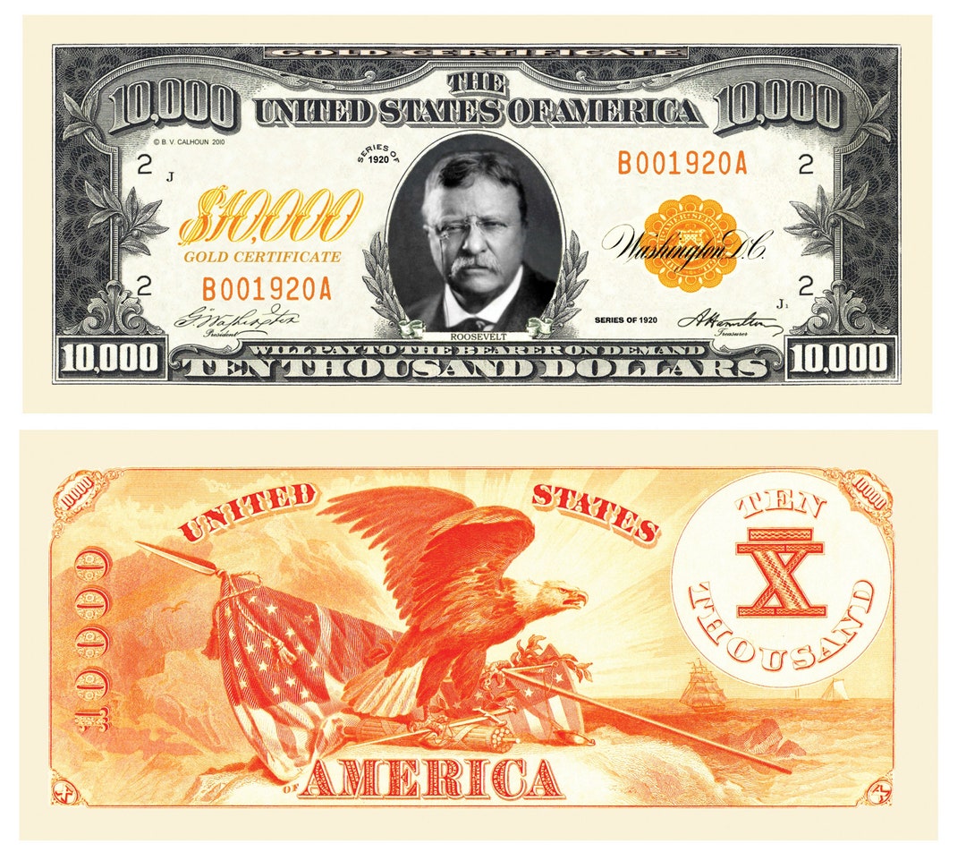 10 000 00 Ten Thousand Dollar Gold Certificate Collectible Novelty Bill 