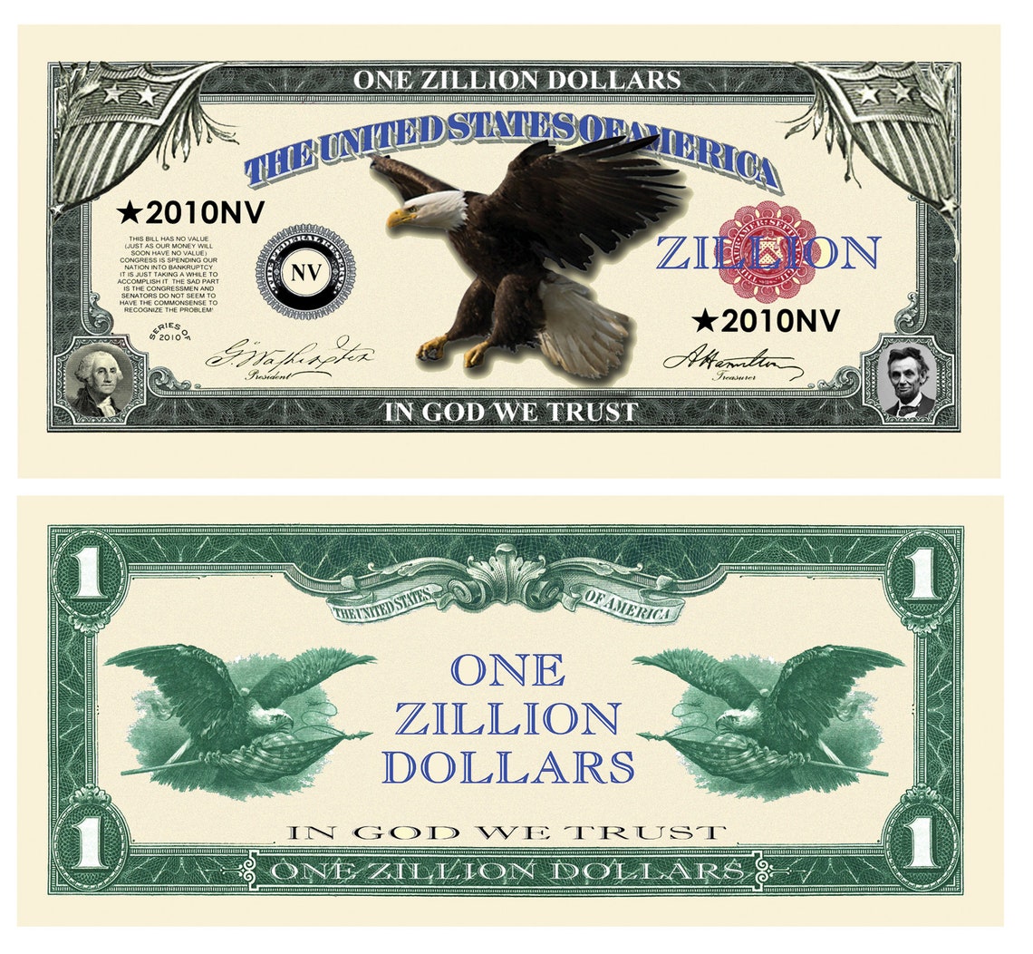 One Zillion Dollar Collectible Novelty Dollar Bill not Real Currency Etsy