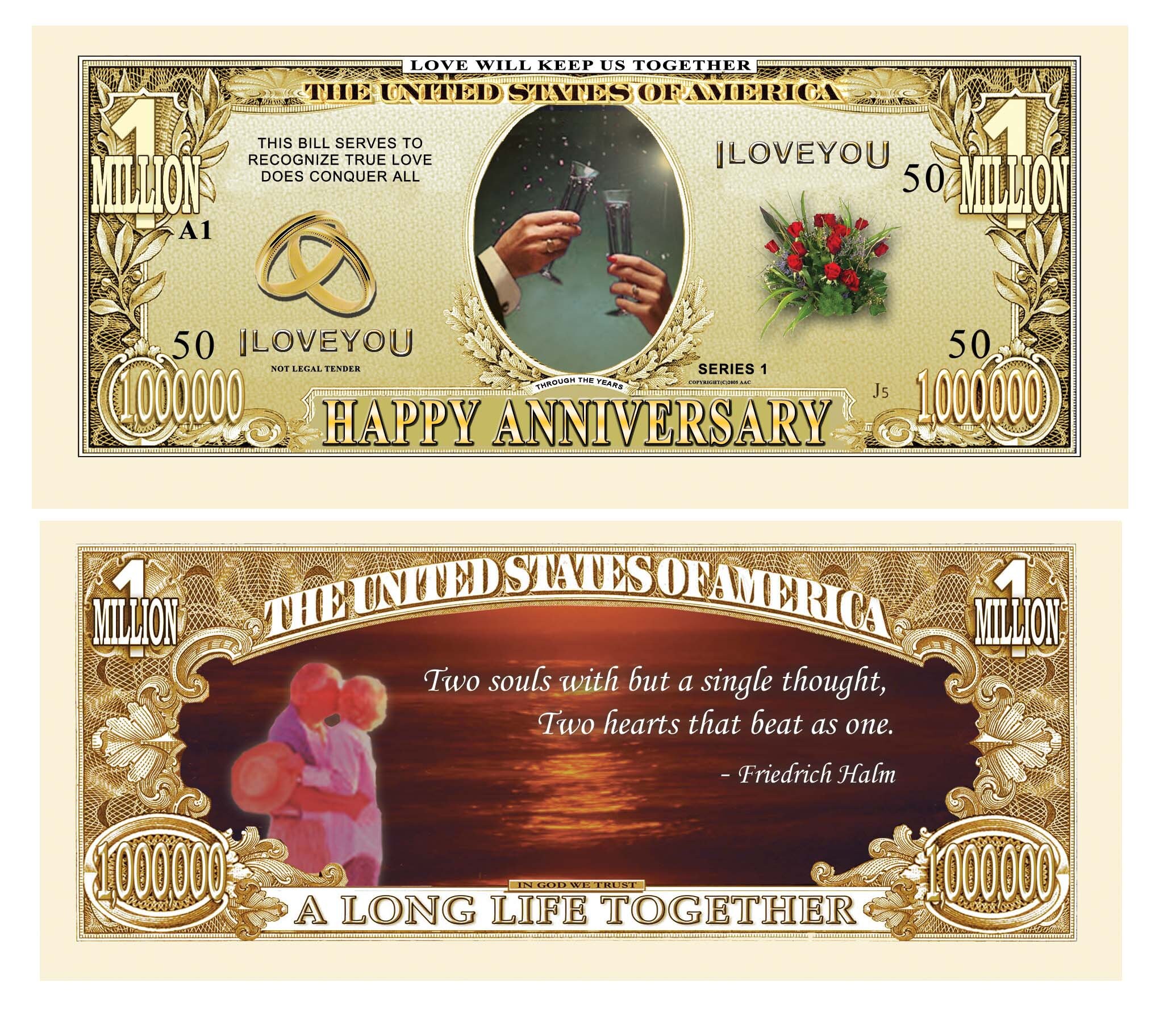 Pack Of 5 Happy Birthday Million Dollar Bills - Fun Novelty Money For Gifts & Party Favors