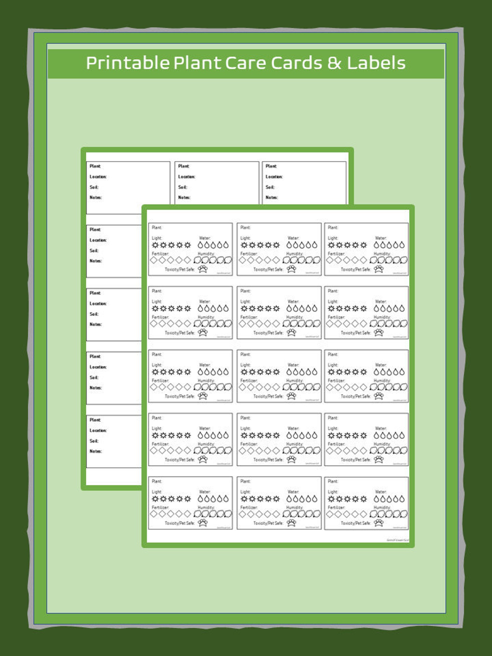 House Plant Care Cards Tags Labels Printable PDF PNG Etsy