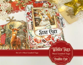 Zestaw etykiet świątecznych WINTER TALES Maxi Loaded Tagi świąteczne Etykiety do dziennika Ephemera świąteczne Etykiety Clipart Scrapbooking Etykiety świąteczne do druku do pobrania