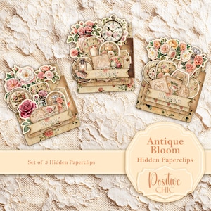 Kit de clips ocultos de flores antiguas, adornos de diario basura de rosas, imágenes prediseñadas de efímeras shabby chic, álbumes de recortes, marcapáginas imprimibles para álbumes de recortes