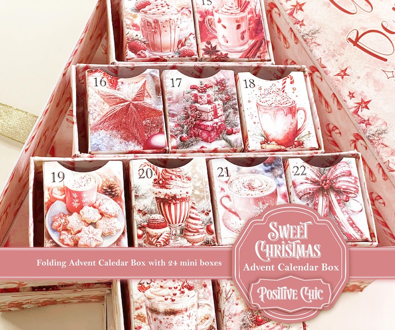 SWEET CHRISTMAS Unique Advent Calendar 2025 Printable Christmas Junk Journal Set DIY Advent Calendar Box Book Christmas Tree Advent Box