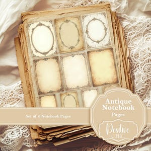 Vintage Notebook Paper Neutral Notebook Cards Junk Journal Notebook Pages Ephemera Scrapbook Printable Scrapbooking Sheets Antique Postcard