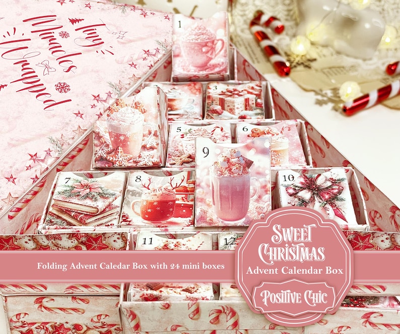 SWEET CHRISTMAS Unique Advent Calendar 2025 Printable Christmas Junk Journal Set DIY Advent Calendar Box Book Christmas Tree Advent Box