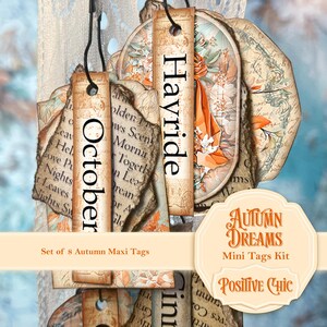 AUTUMN DREAMS Мini Tags Fall Gift Tags Junk Journal Tags Autumn Ephemera Tags Clipart Scrapbooking Tags Printable Fall Tags Digital Download