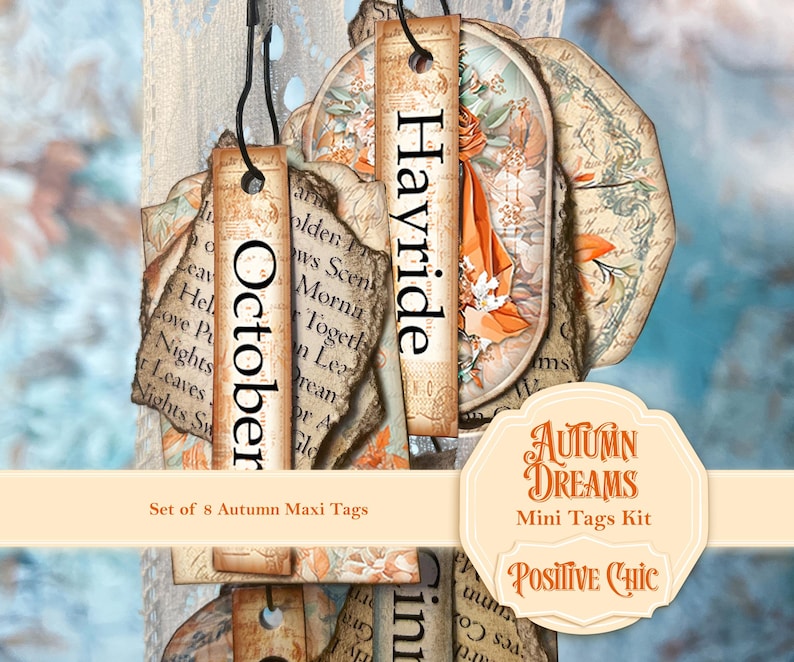 AUTUMN DREAMS Мini Tags Fall Gift Tags Junk Journal Tags Autumn Ephemera Tags Clipart Scrapbooking Tags Printable Fall Tags Digital Download
