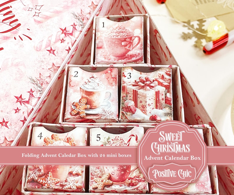 SWEET CHRISTMAS Unique Advent Calendar 2025 Printable Christmas Junk Journal Set DIY Advent Calendar Box Book Christmas Tree Advent Box