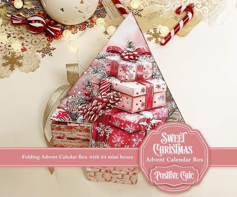 SWEET CHRISTMAS Unique Advent Calendar 2025 Printable Christmas Junk Journal Set DIY Advent Calendar Box Book Christmas Tree Advent Box