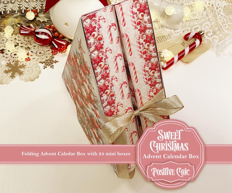 SWEET CHRISTMAS Advent Calendar Box Printable Christmas Junk Journal Set Mini Advent Folding Box DIY Gift Christmas Tree Scrapbooking Kit
