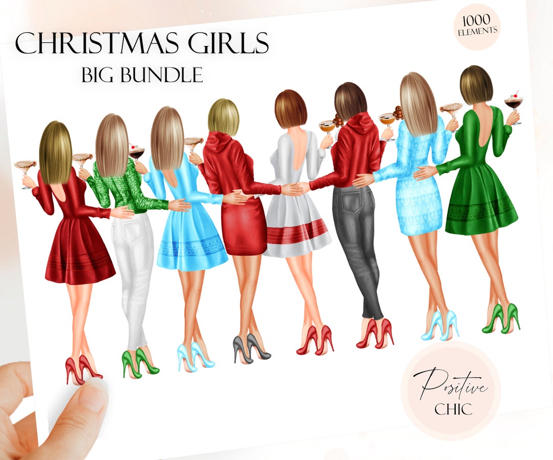 Christmas Best Friends Clipart Winter Best Friends Portrait - Etsy