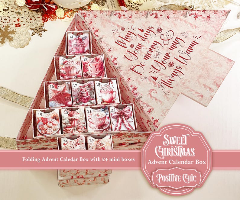 SWEET CHRISTMAS Unique Advent Calendar 2025 Printable Christmas Junk Journal Set DIY Advent Calendar Box Book Christmas Tree Advent Box