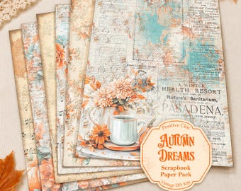 Fall Digital Paper Seasonal Junk Journal Pages Set Autumn Digital Paper Fall Printable Sheets Autumn Scrapbook Paper Pack AUTUMN DREAMS