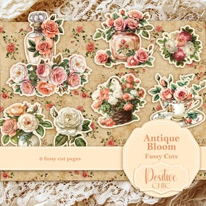 Antique Bloom Fussy Cuts Bundle Rose Junk Journal Fussy Cut Ephemera Embellishments Shabby Fussy Cut Sheets Scrapbooking Scrapbook Printable