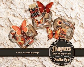 HALLOWEEN Hidden Paperclips Kit Halloween Junk Journal Embellishments Spooky Ephemera Clipart Scrapbooking Printable Scrapbook Set Bookmark