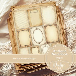 Antique Notebook Cards Junk Journal Ephemera Notebook Paper Scrapbook Printable Notebook Pages Neutral Scrapbooking Sheets Vintage Postcard