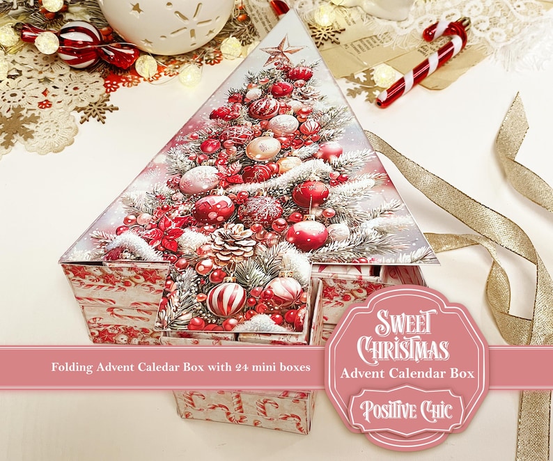 SWEET CHRISTMAS Advent Calendar Box Printable Christmas Junk Journal Set Mini Advent Folding Box DIY Gift Christmas Tree Scrapbooking Kit