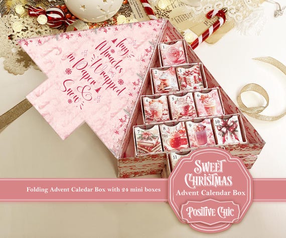 SWEET CHRISTMAS Unique Advent Calendar 2025 Printable Christmas Junk Journal Set DIY Advent Calendar Box Book Christmas Tree Advent Box