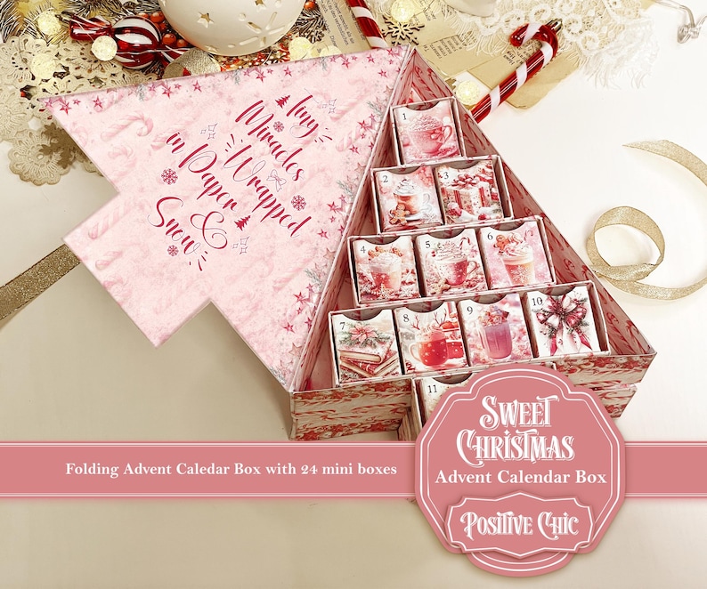 SWEET CHRISTMAS Unique Advent Calendar 2025 Printable Christmas Junk Journal Set DIY Advent Calendar Box Book Christmas Tree Advent Box