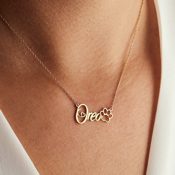 Name Necklace With Paw, Dog Paw Necklace Personalized, Pet Loss Necklace With Name, Pet Memorial Jewelry Gift, Personalized Paw Necklace
