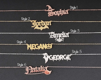 Custom Halloween Name Necklace: Silver Gothic Jewelry