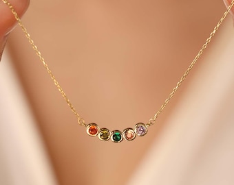 Family Birthstone Necklace – 925 Sterling Silver – Personalized Jewelry for Mom – Grandmother Gift – Custom Birthstone Necklace